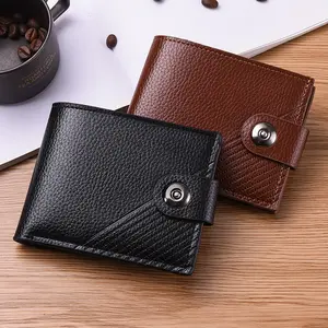 Men's Embossed Short Leather Wallet with Single Magnetic Buckle - Men's Accessories, Coin & Card Holder Purse