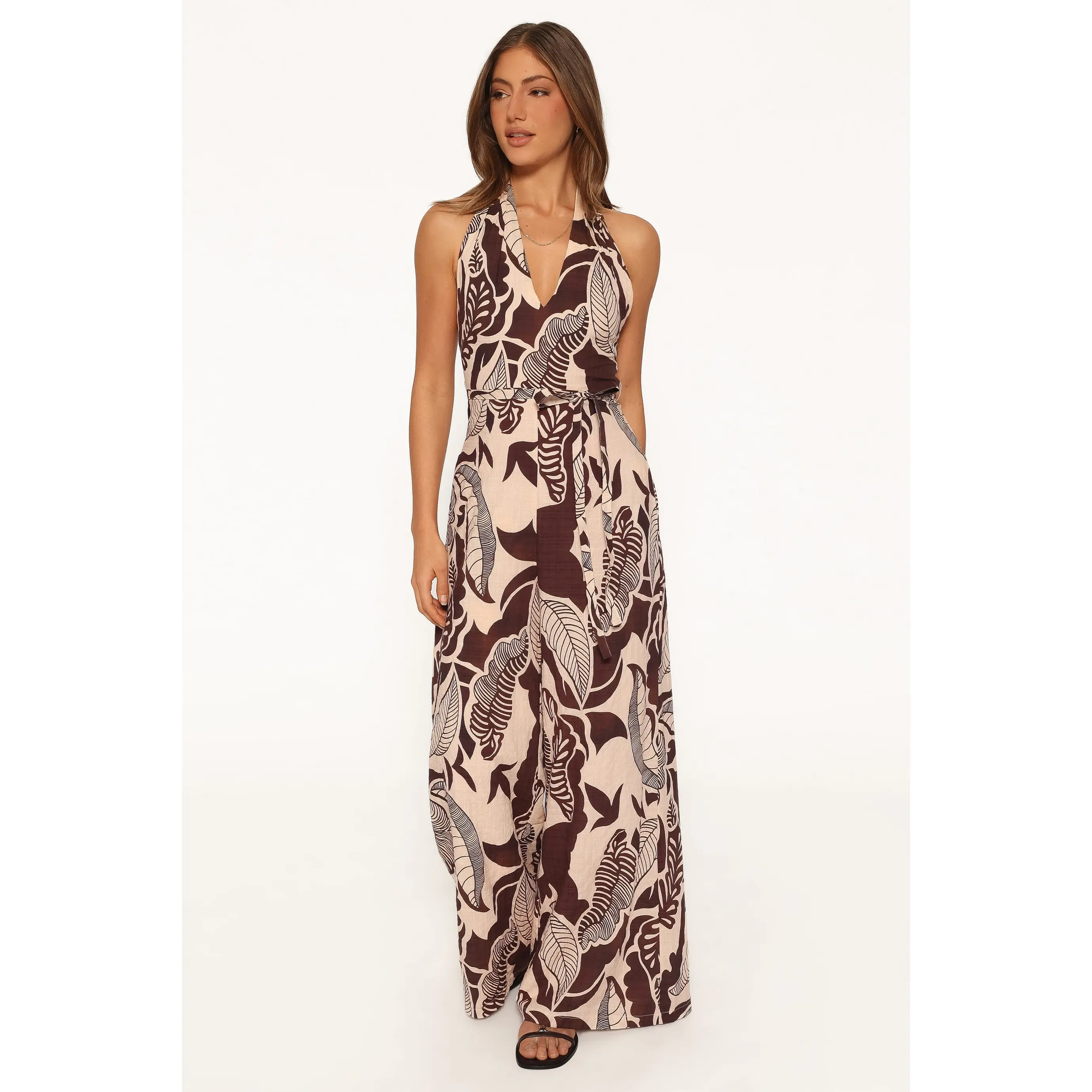Kehlani Halterneck Jumpsuit - Brown Floral