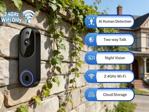 1080p Portable Wi-Fi Video Doorbell Camera with Dual-Way Talk, Infrared Night Vision, Secure Cloud Storage, Intelligent AI Motion Detection, Compatible with 2.4GHz Wi-Fi