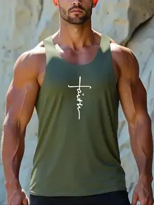 Men's Sleeveless Sports Vest, Gym Workout Tops, Pattern Print Round Neck Cut, Breathable Polyester Fabric, Lightweight Quick-Dry, Ideal for Gym Running Training