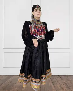 Midnight Royalty Afghan Dress with Bold Tribal Embroidery
