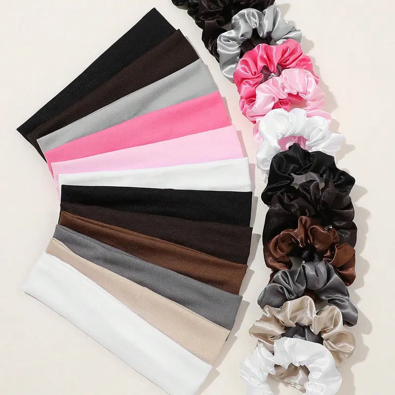 Women's Sports Headbands & Hair Ties Set, Elastic Headbands, Sweat-Absorbing Sporty Accessories for Spring Summer Daily Wear, Stylish Women's Essentials, Headband Accessory