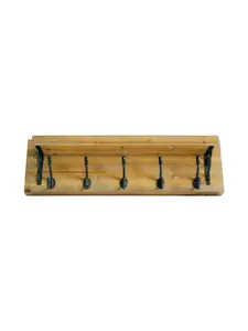 HomeRoots 634521 6 in. Black & Brown Metal & Solid Wood Five Hook Wall Mount Coat Rack