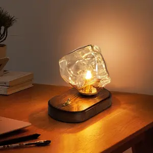 Viral TikTok Desk Lamp - No Flicker, Solid Wood & Glass, Perfect for Nightstand & Study