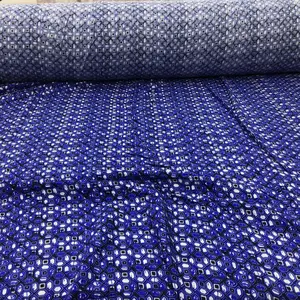 Challis Rayon Apparel Fabric Blue White Black Geometric E320