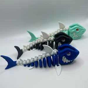 Skeleton Shark - 3D Printed Flexi Movable Jaws Articulated Design Desktop Fidget Figurines  Perfect Stocking Stuffer Gift
