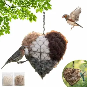Handmade Alpaca Fiber Bird Nest Heart, Reusable Natural Wool Material House, Winter Shelter, Garden Art Birdhouse Outdoor Gift