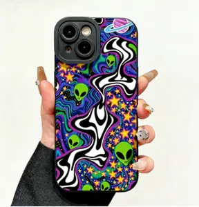 Alien Stars Swirls Galactic Psychedelic Space Cosmic Vibes Frosted Light Beige Friendly Feel Lens Full Coverage Drop Protection for iPhone 17 16 15 13 11 Pro Max
