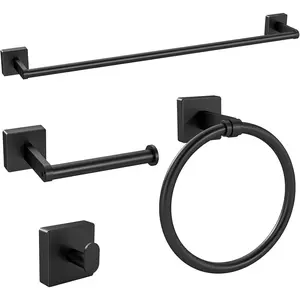 4-Piece Black Bathroom Accessories Set, 24 Inch Wall Mounted Towel Racks, Stainless Steel Bathroom Hardware Set for Bathroom