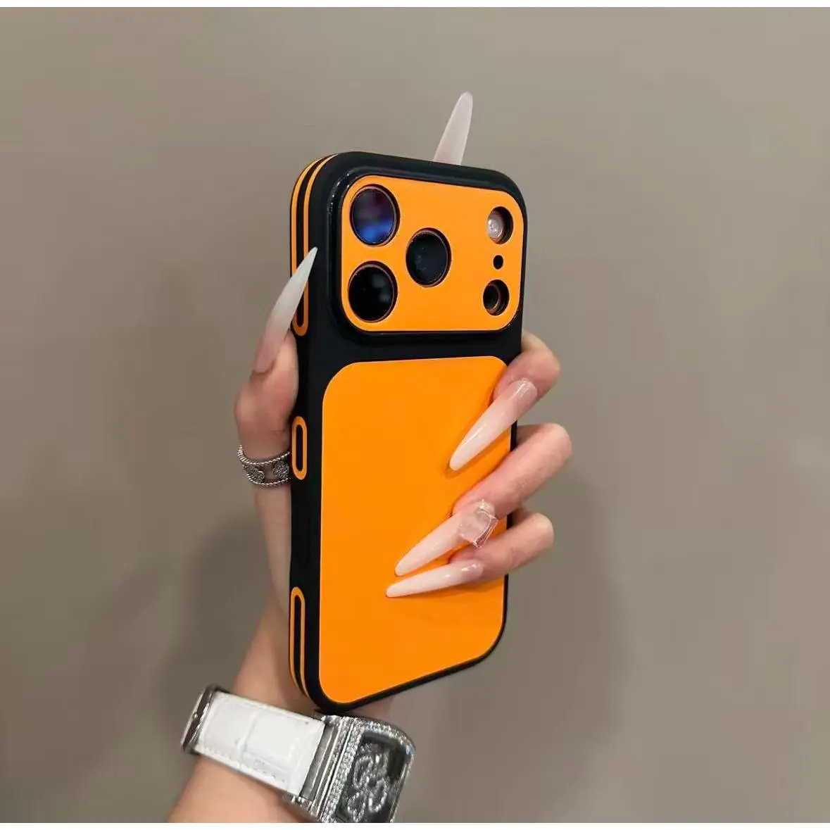Minimalist High-End Instant Change 17 Large Window Plain Leather Solid Color Full Protection Anti-Drop Phone Case for iP17Promax/16/15/14/13 with 17 Ultra-Clear Viewing Windows and Premium Leather-like Texture