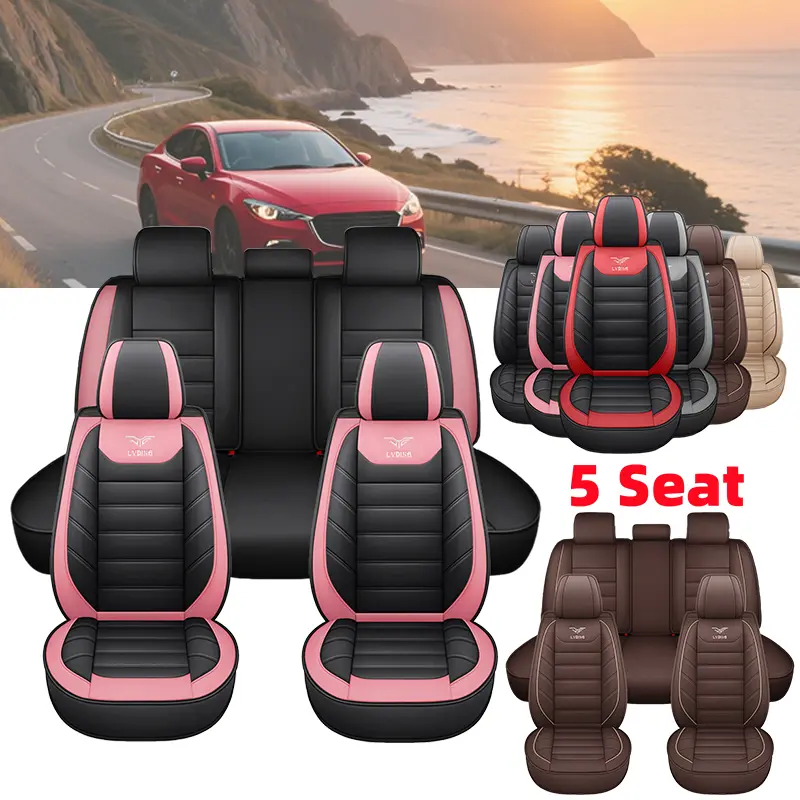 automotive interior decoration Car seat covers made of high-quality PU leather, waterproof and wear-resistant. Five-seat design for the entire vehicle. Breathable and anti-slip. Fully wrapped seat covers. Suitable for all seasons.