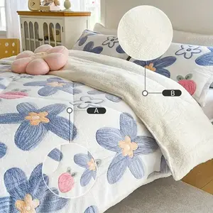 A Must-have for The Start Of School! Four Seasons Comfortable Artificial Lambskin Dormitory Bedding Set (1 Duvet And 2 Pillowcases) - Lightweight And Comfortable, Thickened Quilt Core for Warmth And Comfort, Dormitory Single Bed/ Double Bed
