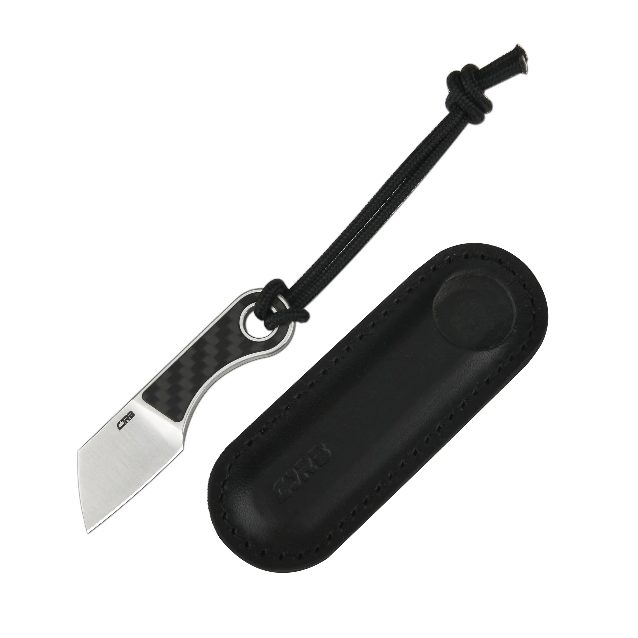 CJRB Chip Fixed Blade Knife, Knife with Sheath, Pocket Knife with 1.23'' AR-RPM9 Powder Steel Blade Full Tang, EDC knife with Carbon Fiber Handle for Men Outdoor Survival Camping