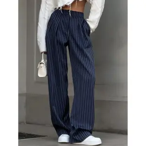 Pinstripe Pleated Wide-Leg Pants