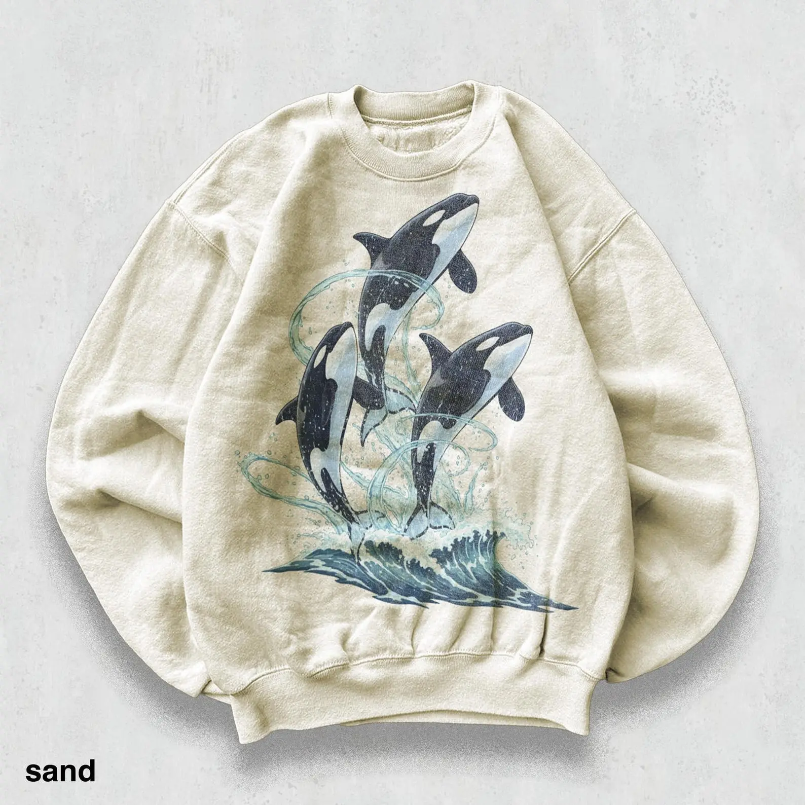 [Sale off up to 50%] Retro Orca Ocean Wildlife Sweatshirt, 90s Vintage Marine Life Crewneck, Coastal Wave Splash Wilderness Scene, Ocean Lover Gift