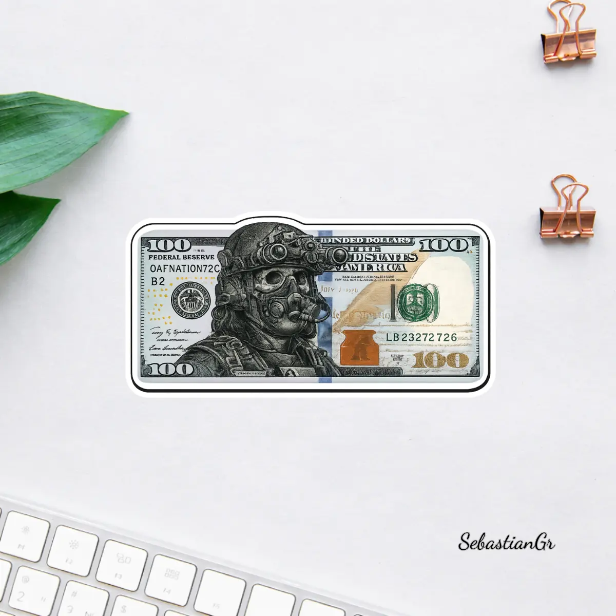 Tactical Skull Money Sticker, Military Gas Mask Dollar Art Decal, Cool Aesthetic Laptop Vinyl Sticker