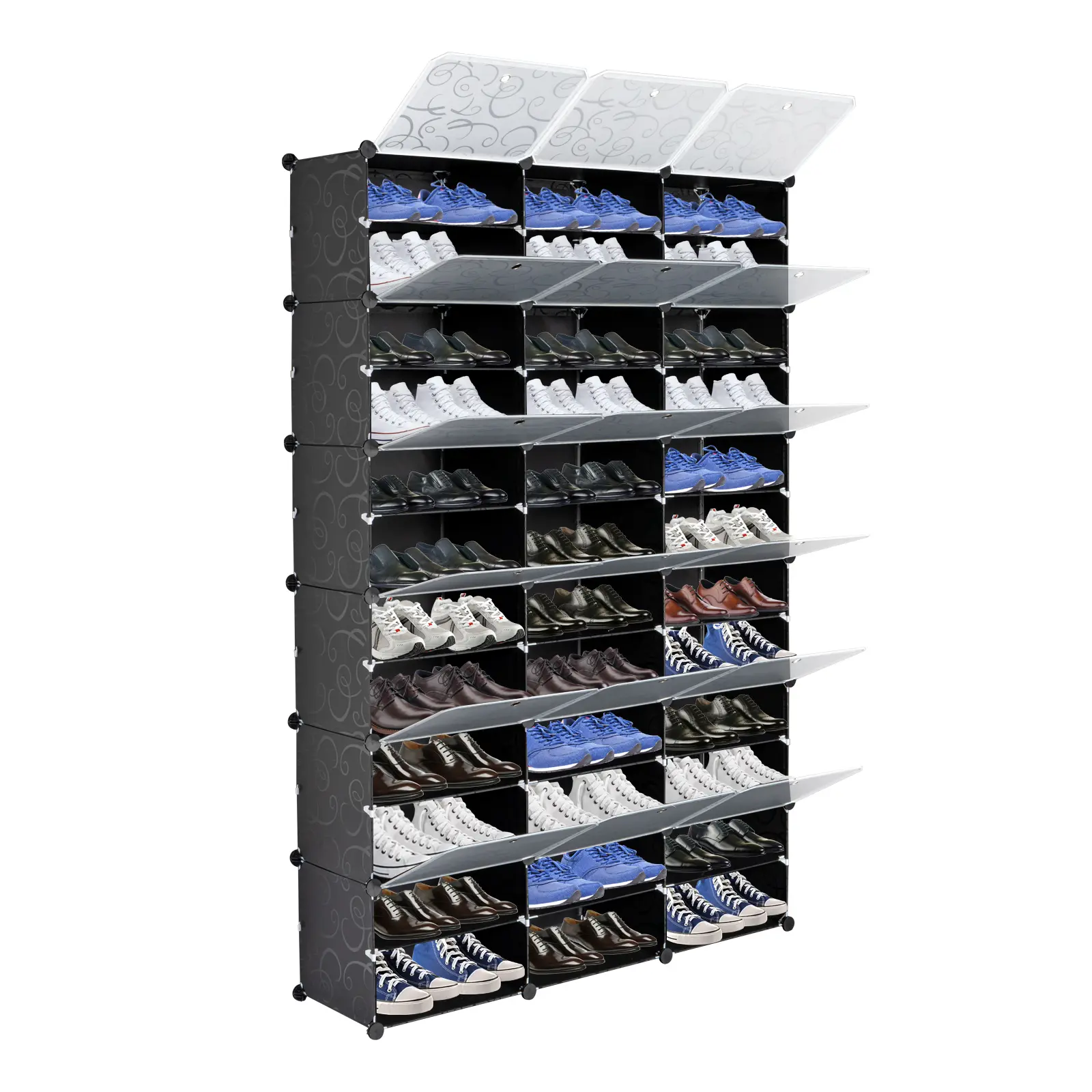 Black 12-Tier Expandable Portable Shoe Rack Organizer - 36 Grids, 50-Pair Capacity, Closet & Wardrobe Storage Stand for Heels, Boots, Shoe Rack Organizer 50 Pairs