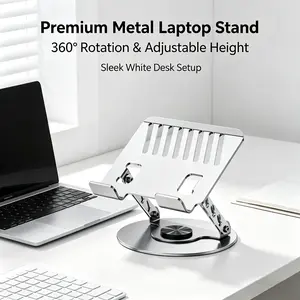 360° Rotating Adjustable Laptop Stand with Hub Foldable Aluminum Ergonomic Riser for Desk 2-in-1 Laptop & Phone Stand Portable for Gaming Home Office Work Gray
