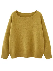 Women's Plain Drop Shoulder Boat Neck Sweater, Casual Long Sleeve Jumper Fit for Fall & Winter, Fashion Ladies' Knitwear Tops for Daily Wear