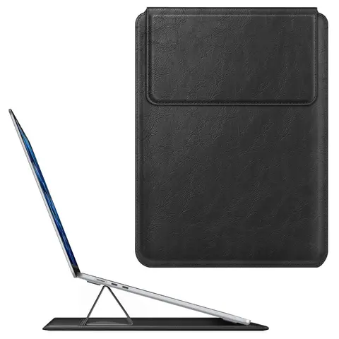 Fintie 15-in PU Leather Notebook Sleeve - 3-in-1 Laptop Stand & Mouse Pad, Scratch Resistant Synthetic Microfiber Cover for MacBooks/Surface (MacBook Air 15, MacBook Pro 16, Surface Laptop 6/5/4), Protects from Fingerprints
