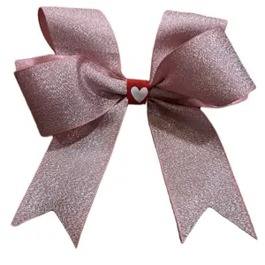 Glitter Sweet Bow with Heart Center, Pink Color, Sparkling Glitter Finish