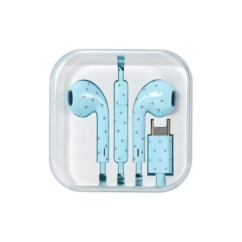 USB-C Star Pattern Earbuds, Wired In-Ear Headphones with Mic, Inline Remote & Volume Control, Cute Printed Earphones for Women Teens Girls, Stylish Music Headphones for Calls, Gaming, Travel & Holiday Gifts