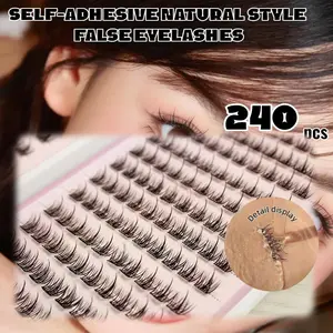 240 Self-Stick Fluffy False Eyelashes Clusters, No Glue Needed, 11-13mm Length, Messy Texture, Easy Application, Reusable, Perfect for Beginners