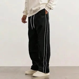Men's Casual Drawstring Waist Straight Leg Sports Pants, Comfortable Loose Fitting Stripes Letter label Design, Simple Fashion Athleisure Style Sweatpants, Suitable For Daily Wear, Urban Vacation, outdoors, Going Out, All Seasons, For Spring/Autumn/Winter