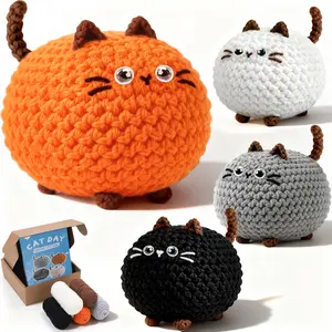 Joyclub 4 Pcs Crochet Kit for Beginners Crochet Starter Kits for Adults and Kids Great Birthday Gifts for Crocheting Lovers with Step by Step Video Amigurumi Cat Family Knitting Kit DIY Craft