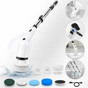 Cordless Electric Spin Scrubber , 8 Brush Heads, 2 Speeds, Adjustable Handle, for Bathroom, Tub, Tile, Kitchen, Shower, Toilet, Deep Cleaning Cleaner Extendable Plastic Sponge Sponge