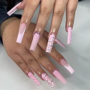 Super long water pipe European and American false nails finished rectangular French false nail wearable manicure