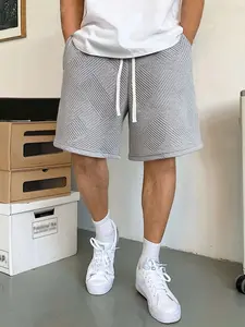 Men’s summer heavyweight casual bermuda shorts made from breathable, slightly stretchy jacquard fabric with a straight cut—ideal for gym workouts, running, and beach wear; men’s shorts with an elastic waistband and drawstring.