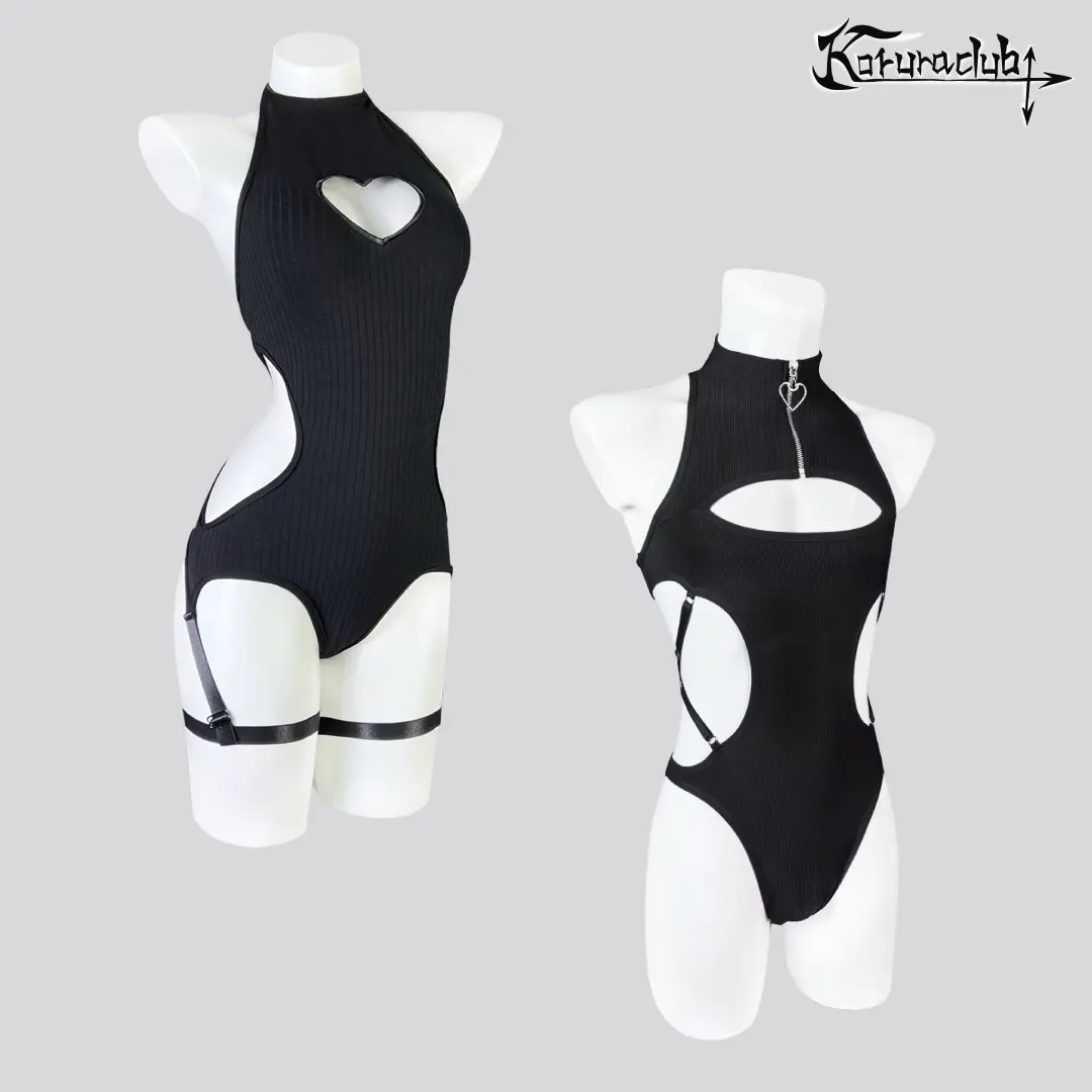 KORURACLUB His & Hers Matching Bodysuit Set, Couple Black Cutout Jumpsuit, Unisex Sexy Outfit for Men & Women