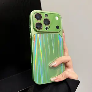 Aurora Laser-Etched CD-Patterned Camera Button Phone Case for iPhone 17/16/15/14/13 Pro Max Full-Coverage Drop-Proof with Large Camera Cutout Elegant Design