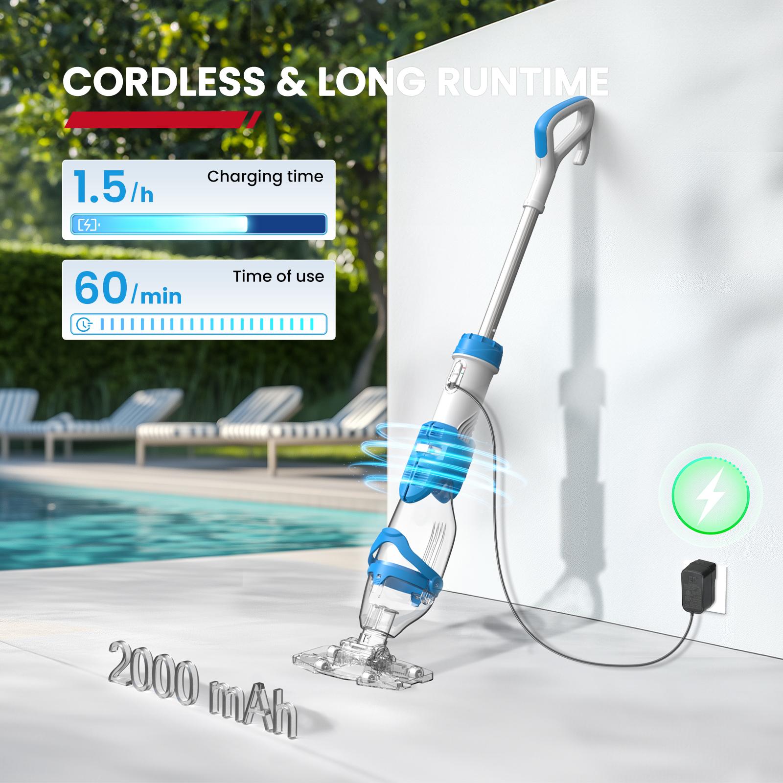 【Spring Cleaning】Enhulk Latest Upgrade PC22 Ultra Pool Vacuum for Above Ground Pools with Telescopic Pole, 2 Suction Modes More Professional, Ergonomic Handle Design, 18.5 Gals/Min Deep Cleaning Cordless Battery Operated, with Filter Ball, Pro-Level Clean