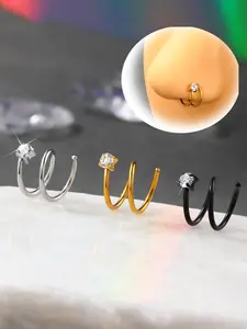 Double Nose Ring Hoop for Single Piercing, Stainless Steel Spiral Twist Nose Hoop, Nose Piercing Hoop for Women, Clear CZ Twist Nose Ring, Nose Piercing Jewelry, Nose Rings Hoops