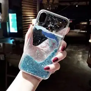 New INS Whale Print Quicksand Water Cooling Transparent Phone Case For iPhone 15 14 13 12 11 8 7 XS X XR Mini Pro Max Plus Cover