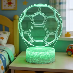 Soccer Ball Wireframe Acrylic Night Light - Futuristic Neon-Style Sports Decor for Bedrooms, Desks, Game Rooms & Sports Fan Living Spaces