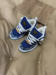 Men's Casual Canvas Shoes, Thick Sole Round Toe Flatform, Anti-Slip Rubber Sole, All-Season Low Top Lace-Up Trainer Sneakers, Size 48 Blue