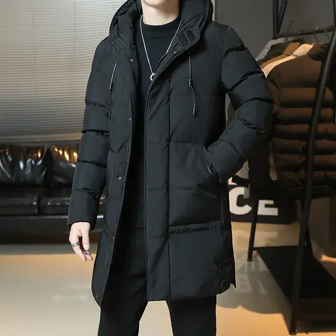 Men's Casual Mid-Length Hooded Jacket - Available in Multiple Colors, Warm, Versatile, Trendy Coat for Winter Outdoor Activities Menswear Tops Long Sleeve Wetsuit