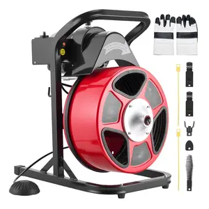 Drain Cleaner Machine With 50 Ft X 1/2 Inch Cable, Manual Feed Sewer Snake Auger System Includes 4 Cutter Heads And Air-Activated Foot Switch For Unclogging 2 To 6 Inch Drain Pipes In Residential And Commercial Plumbing Tasks