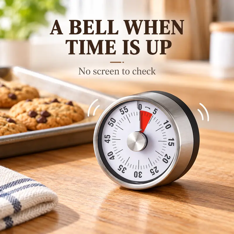 60-Minute Mechanical Kitchen Timer, Stainless Steel Magnetic Countdown ...