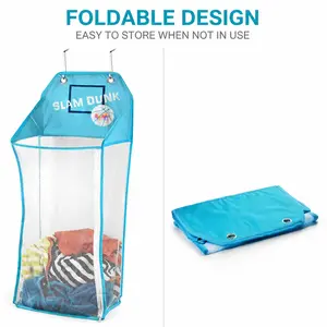 Kids LED Light Up Basketball Over The Door Laundry Hamper, Store & Score Collapsible Mesh Toy Storage Basket, Hanging Laundry Basket with Heavy Duty Metal Hooks