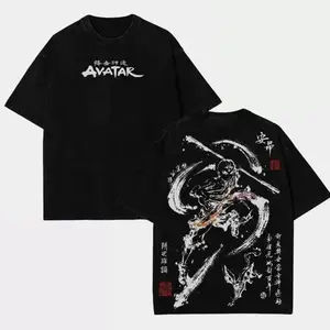 Aang Shirt Avatar the Last Airbender Animated Vintage T-Shirt Menswear Top Underwear The Last Air Nomad Anime Double Printed Washed Tee Unisex Oversize Streetwear - Oversized