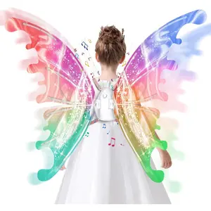 Girls Light Up Fairy Wings, Electric Butterfly Wings with Moving Flap, LED Lights and Music, Princess Dress Up Costume Accessories for Kids, Adjustable Wings for Halloween Costume, Birthday Party, Christmas Gift and Fairy Pretend Play
