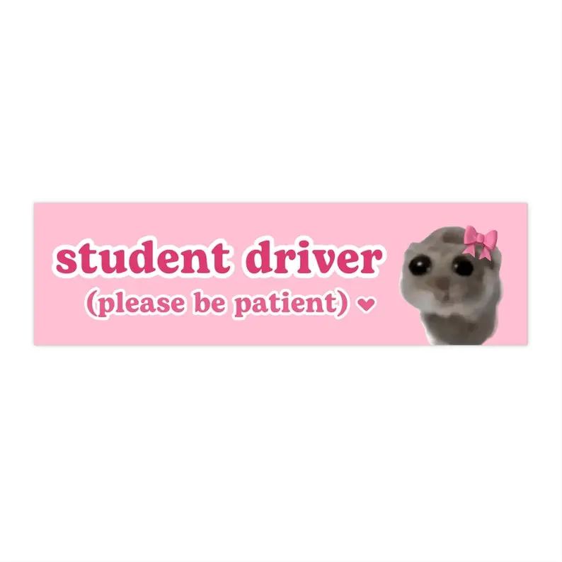student driver | Sad Hamster Car Bumper Sticker | Crying Funny Cute Pink Coquettte Car Sticker Decal | Waterproof Vinyl