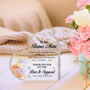 Acrylic Heart-Shaped Medal, Suitable for Stepmother, Desktop Thank You Sign, English Language, Multi-Functional Birthday, Christmas, Mother's Day Gift, Thank You for Love and Support