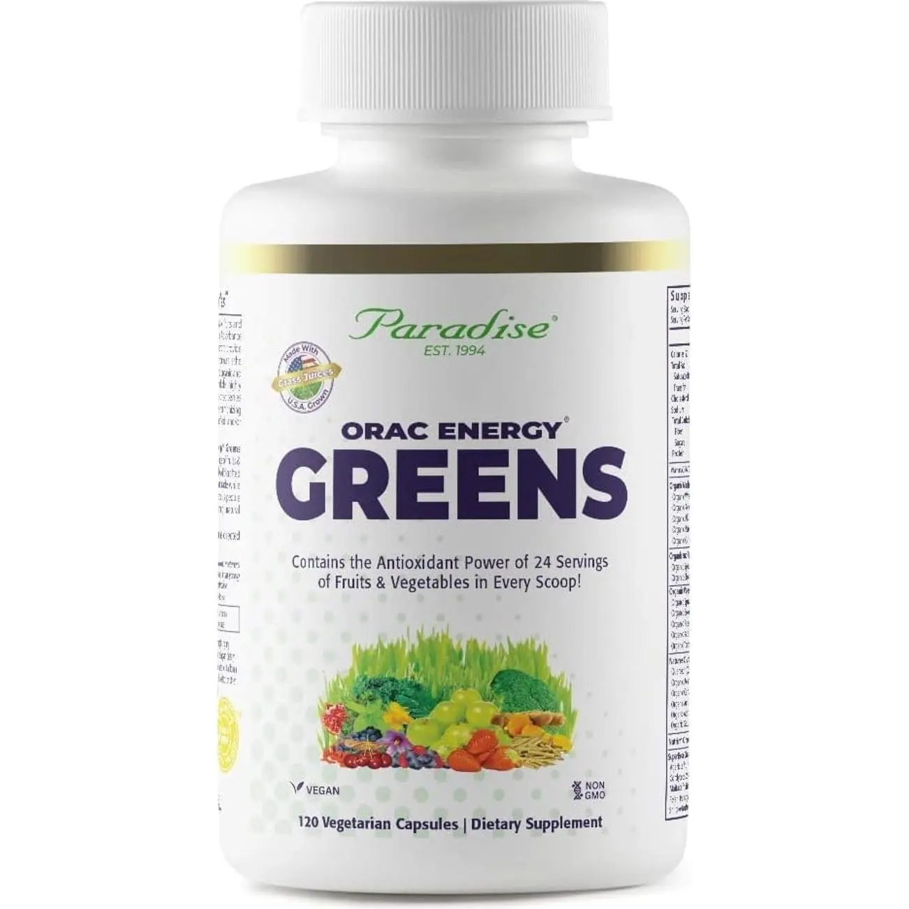 Paradise Herbs, ORAC Energy, Superfood Capsules, Includes Over 42 Organic & Wild-Crafted Ingredients, Probiotics & Enzymes, 120 Count