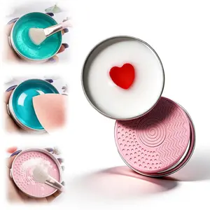 100g/60g Makeup Brush Cleaner Soap Liquid with Silicone Cleaning Pad, Solid Brush Tool Cleaner, Makeup Tools Cleaning