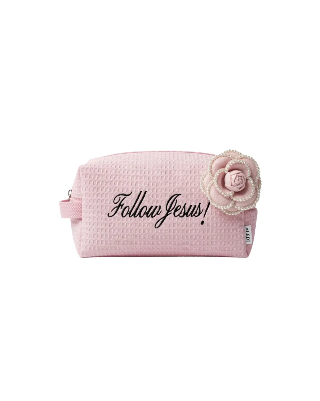 Embroidery flower hand made waffle makeup bag